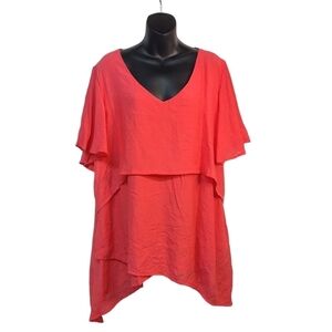 Avenue Women's Coral Red Mylah Layer Top Tunic Size 20 NWT